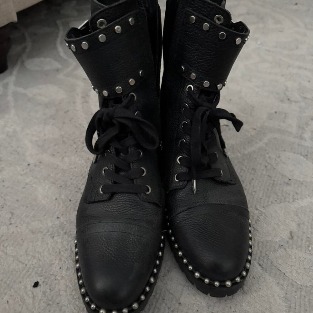 Black leather studded biker boots
